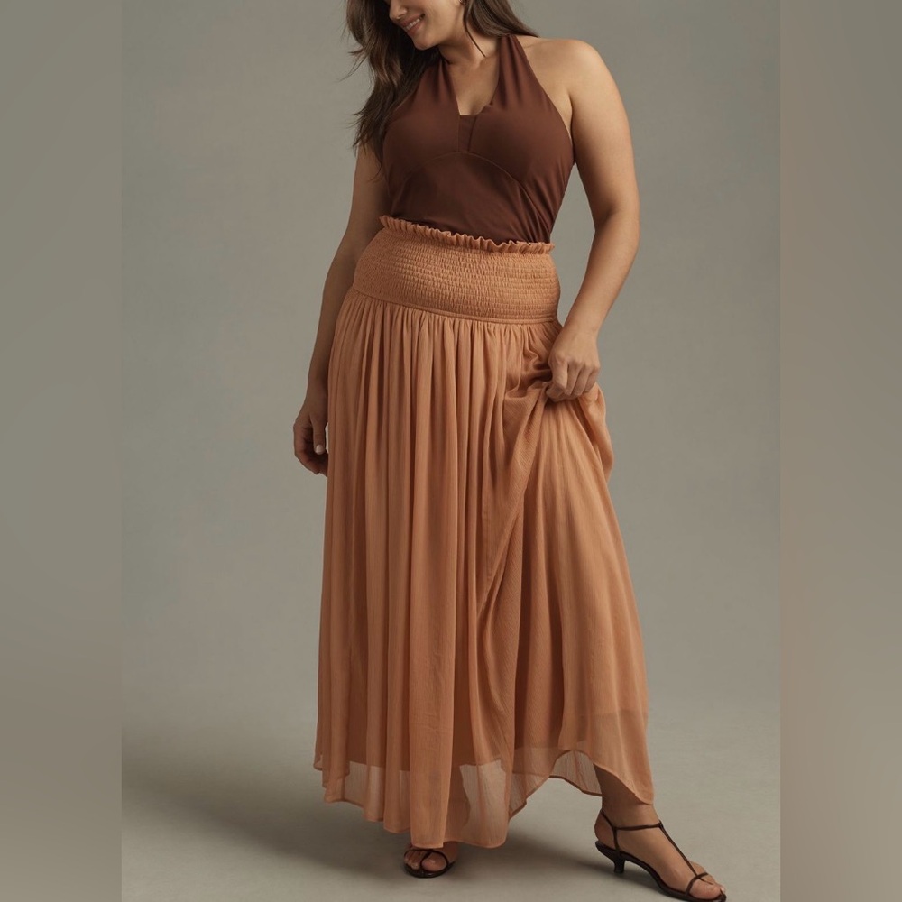 NWT Anthropologie Smocked Sheer Maxi Skirt